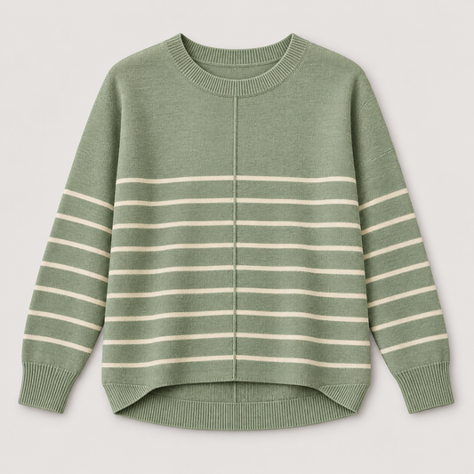Women’s Striped Crewneck Knit Sweater with Long Sleeves