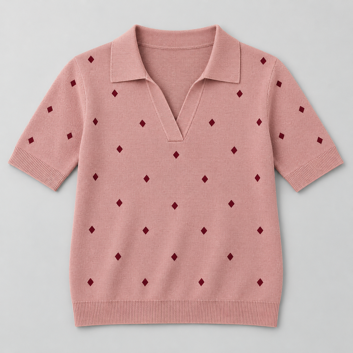 Women's Patterned Short-Sleeve Knit Polo Top