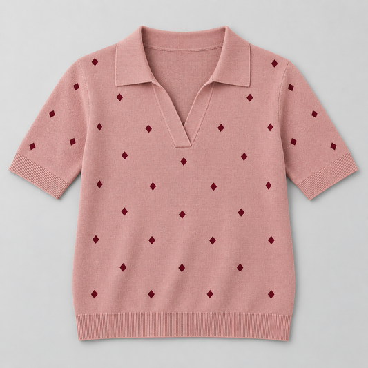 Women's Patterned Short-Sleeve Knit Polo Top