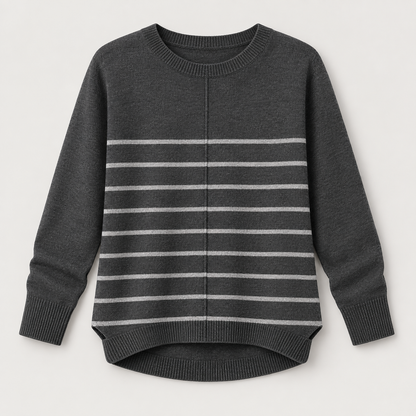 Women’s Striped Crewneck Knit Sweater with Long Sleeves