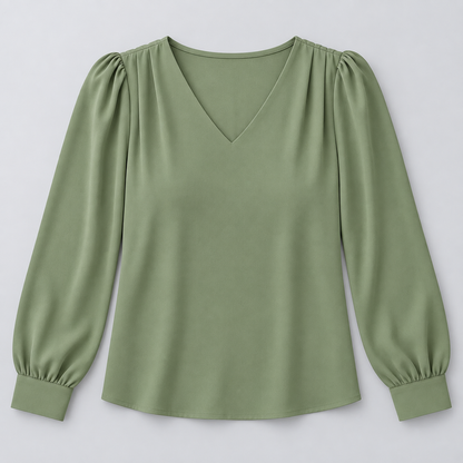 Women's V-Neck Puff Sleeve Blouse