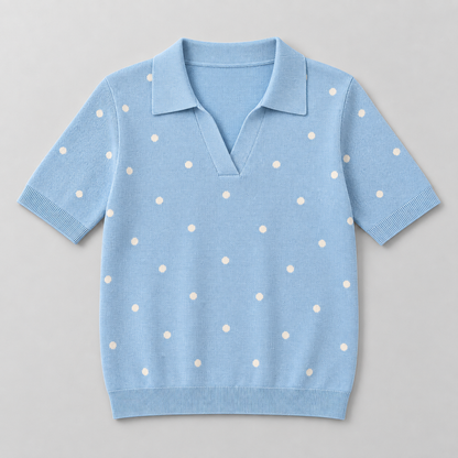 Women's Patterned Short-Sleeve Knit Polo Top