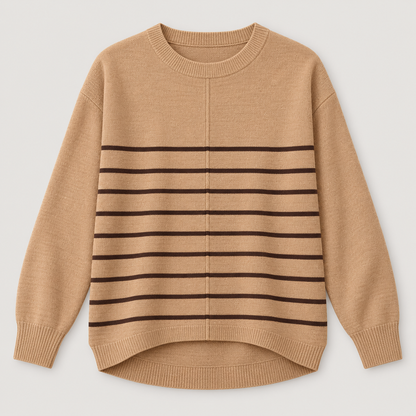 Women’s Striped Crewneck Knit Sweater with Long Sleeves